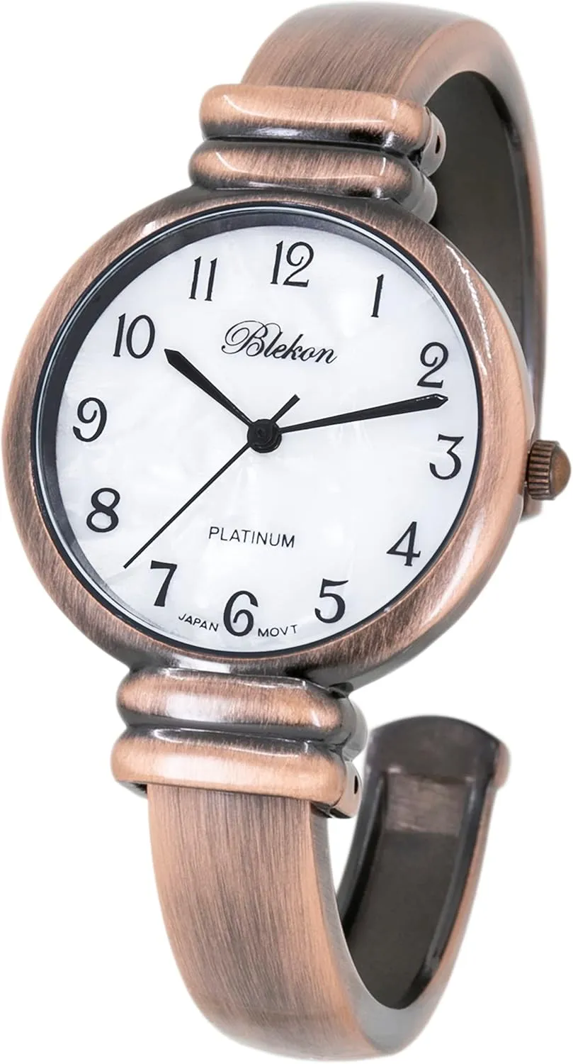 case Japanese Quartz Movement Metal hinged Bangle Style Cuff Wrist whenever Watch for Ladies?? Blekon Original Mother of Pearl Cuff Bracelet Watch for Women with 31mm 