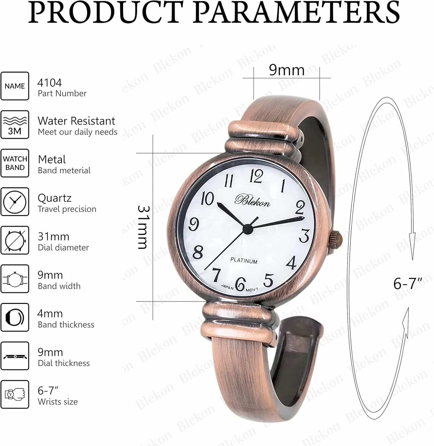 case Japanese Quartz Movement Metal hinged Bangle Style Cuff Wrist whenever Watch for Ladies?? Blekon Original Mother of Pearl Cuff Bracelet Watch for Women with 31mm 