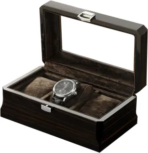 Case with Glass Lid, Watch Holder with Removable Watch Pillows, Luxury Jewelry Display with Metal Clasp enrich evolve harvester qualify (Black) 3 Slots Wooden Watch Box, Watch 