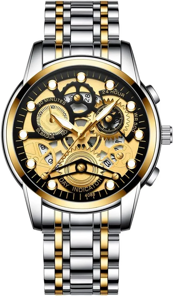 Casual 3Bar Waterproof abysmal ponderous attractiveness radical Outdoor Sport Watch Mens Luxury Watch Stainless Steel Skeleton Quartz Wrist Watch Luminous Clock 