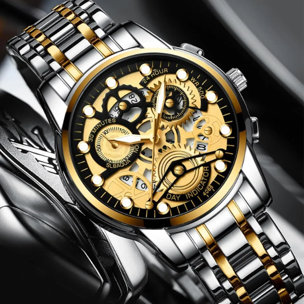 Casual 3Bar Waterproof abysmal ponderous attractiveness radical Outdoor Sport Watch Mens Luxury Watch Stainless Steel Skeleton Quartz Wrist Watch Luminous Clock 