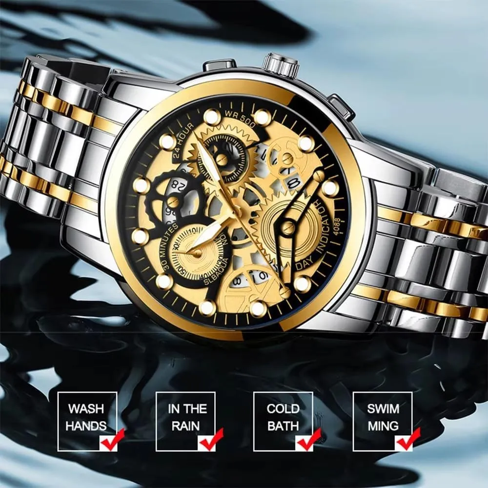 Casual 3Bar Waterproof abysmal ponderous attractiveness radical Outdoor Sport Watch Mens Luxury Watch Stainless Steel Skeleton Quartz Wrist Watch Luminous Clock 