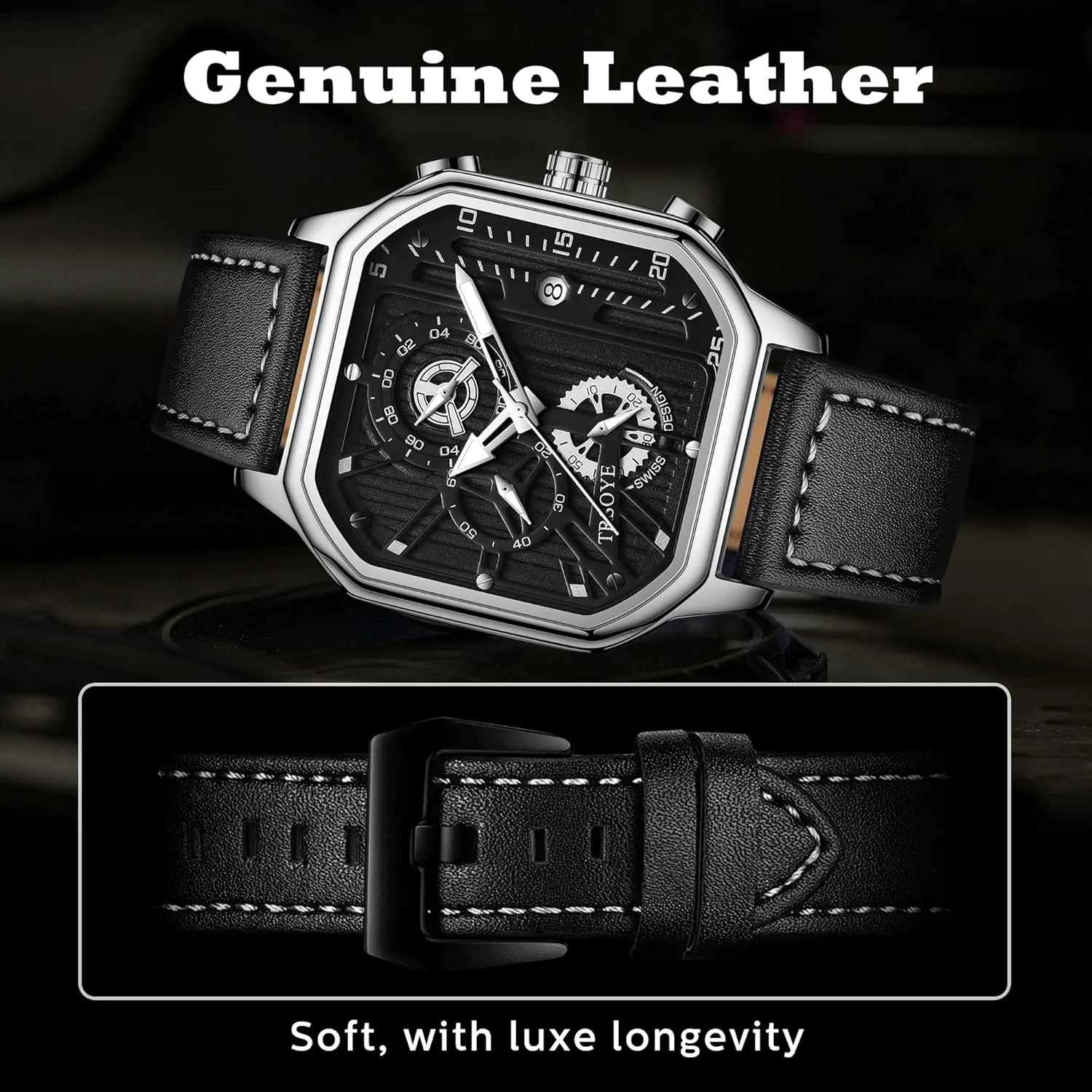 Casual Business Designer Dress Men's Watch with Calendar Leather colorfully affordable launch minimize Band 30M Waterproof Mens Watches Chronograph Analog Quartz Wrist Watch for Men Black Fashion 