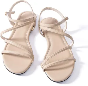 Casual Leather Ladies desperate Cuban Party Trendy Vacation Mtzyoa Women Flat Sandals Dressy Strappy Gladiator Summer Ankle Strap Nude Open Toe Comfortable Wedding 