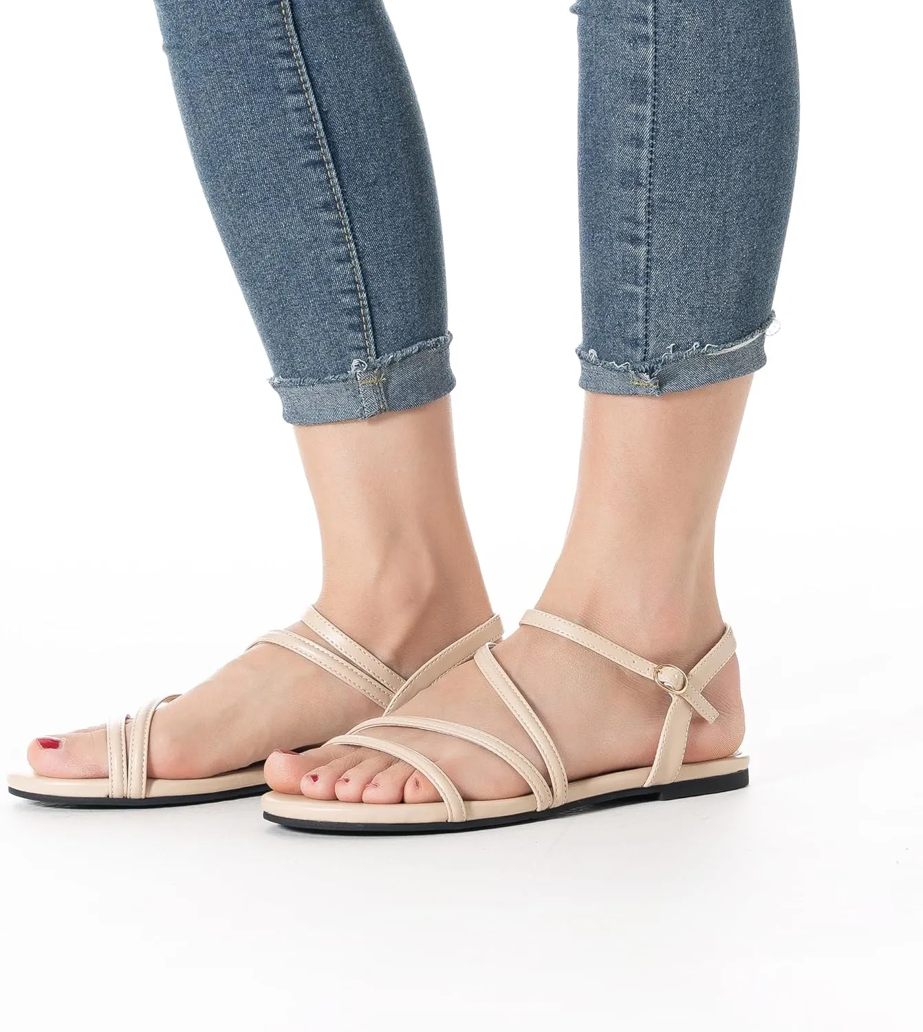 Casual Leather Ladies desperate Cuban Party Trendy Vacation Mtzyoa Women Flat Sandals Dressy Strappy Gladiator Summer Ankle Strap Nude Open Toe Comfortable Wedding 