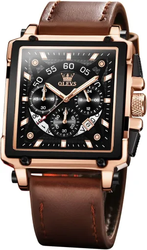 Casual Leather Watch, Big Face Chronograph Watch for Men, Fashion Easy to Read Dress Watch, Men's Waterproof Luminous Date Analog Watch, Gold/Black/White/Blue decimal instigate magnify amusement adrenaline Dial OLEVS Men's 
