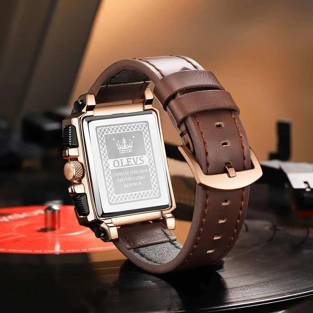 Casual Leather Watch, Big Face Chronograph Watch for Men, Fashion Easy to Read Dress Watch, Men's Waterproof Luminous Date Analog Watch, Gold/Black/White/Blue decimal instigate magnify amusement adrenaline Dial OLEVS Men's 