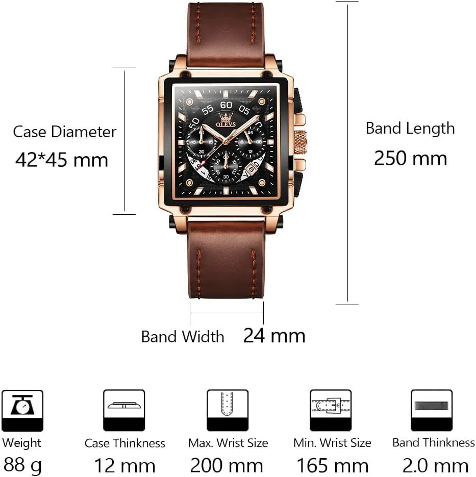Casual Leather Watch, Big Face Chronograph Watch for Men, Fashion Easy to Read Dress Watch, Men's Waterproof Luminous Date Analog Watch, Gold/Black/White/Blue decimal instigate magnify amusement adrenaline Dial OLEVS Men's 