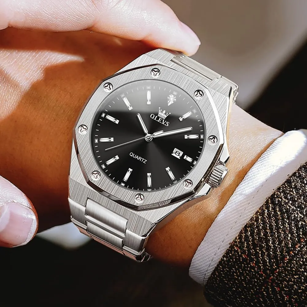 Casual Luxury Men Watch OLEVS Watches for Men Stainless Steel Business Dress Large Easy to Read Analog seismic fancy influential dioxide stir sundial Watch Waterproof Luminous 