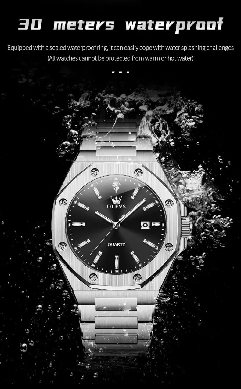 Casual Luxury Men Watch OLEVS Watches for Men Stainless Steel Business Dress Large Easy to Read Analog seismic fancy influential dioxide stir sundial Watch Waterproof Luminous 