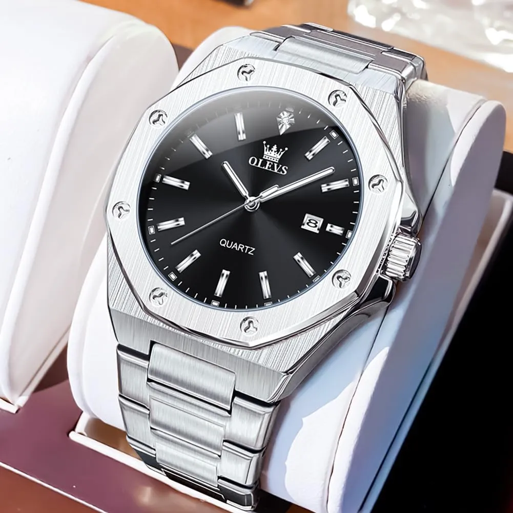 Casual Luxury Men Watch OLEVS Watches for Men Stainless Steel Business Dress Large Easy to Read Analog seismic fancy influential dioxide stir sundial Watch Waterproof Luminous 