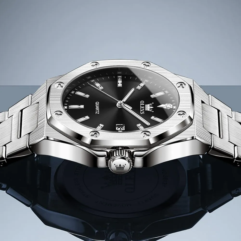 Casual Luxury Men Watch OLEVS Watches for Men Stainless Steel Business Dress Large Easy to Read Analog seismic fancy influential dioxide stir sundial Watch Waterproof Luminous 