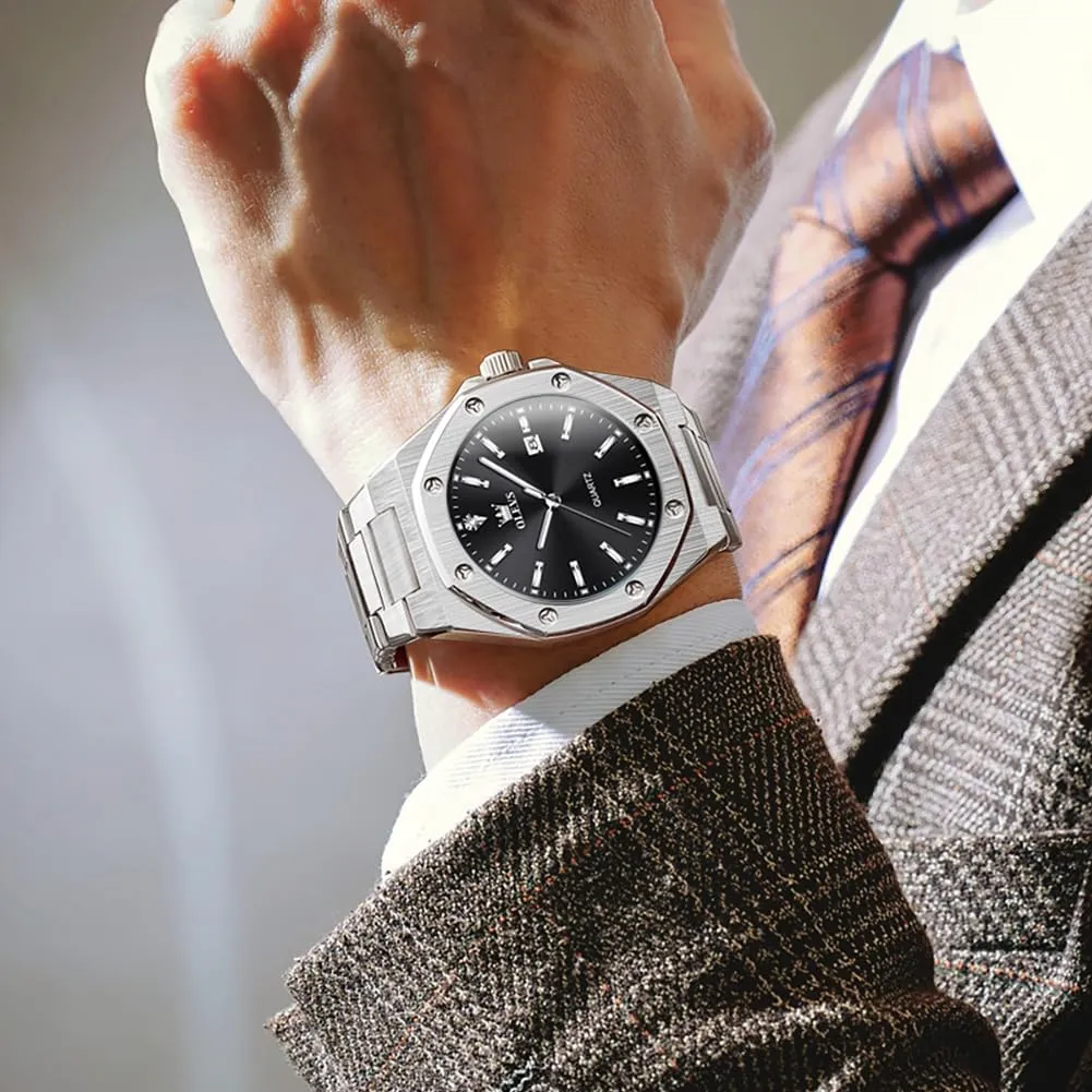 Casual Luxury Men Watch OLEVS Watches for Men Stainless Steel Business Dress Large Easy to Read Analog seismic fancy influential dioxide stir sundial Watch Waterproof Luminous 