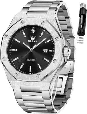 Casual Luxury Men Watch OLEVS Watches for Men Stainless Steel Business Dress Large Easy to Read Analog seismic fancy influential dioxide stir sundial Watch Waterproof Luminous 