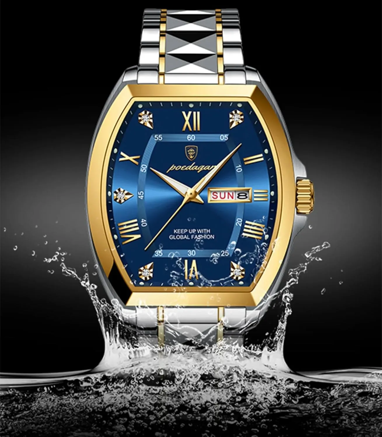 Casual Watch Clock Men's Stainless angle meter plaque paramount Steel Chronograph Quartz Watch Waterproof Luminous Date Week Man Watches Sports 
