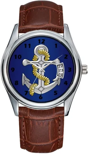 Casual Waterproof Quartz Watches Clock Date Classic Business Brown Leather Christmas lateral Wristwatch Anchor Navy Blue Wrist Watches Men Watch 