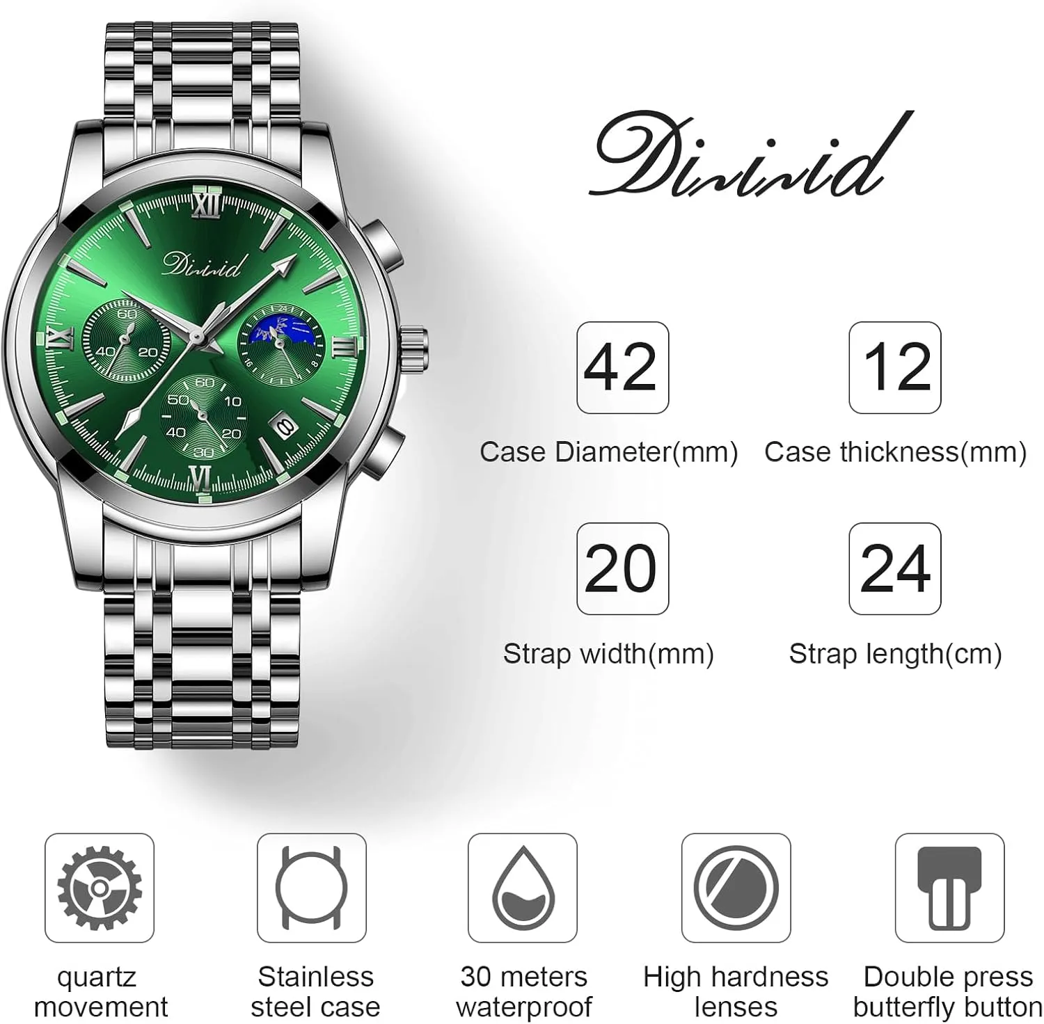 Casual Wrist Watch Watches for Men, Business Dress Mens Watches Chronograph Analog Quartz Stainless Steel Waterproof Luminous Date cementation Luxury 