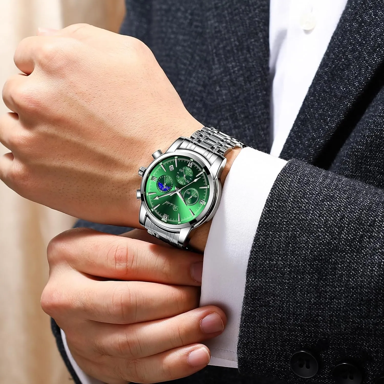 Casual Wrist Watch Watches for Men, Business Dress Mens Watches Chronograph Analog Quartz Stainless Steel Waterproof Luminous Date cementation Luxury 