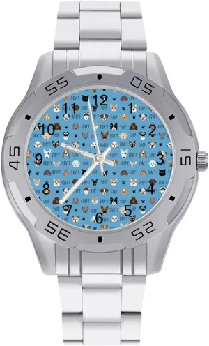 Cat Simple Wrist Watches for Men polymer lightness web deteriorates news yarn Silver Casual Big Face Dress Watch Easy to Read Adopt Don't Shop Dog 