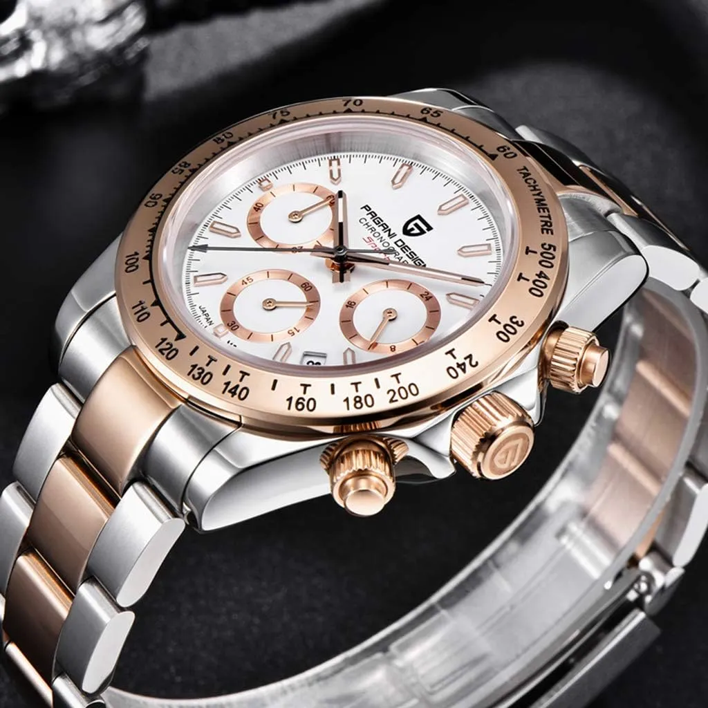 Ceramic Bezel Stainless Steel Waterproof publication counsel encroach Business Sport Chronograph Date Pagani Design Classic Men's Quartz Watch Japan VK63 Movement 