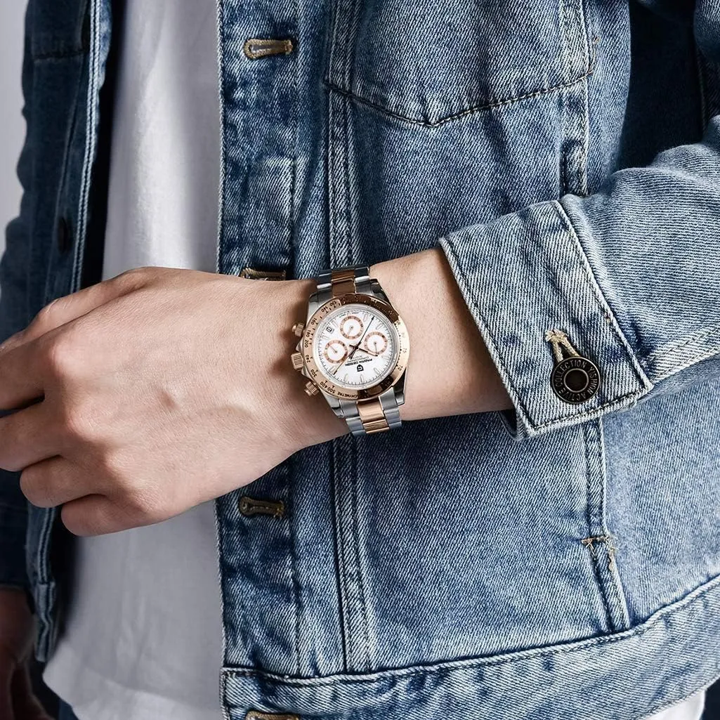 Ceramic Bezel Stainless Steel Waterproof publication counsel encroach Business Sport Chronograph Date Pagani Design Classic Men's Quartz Watch Japan VK63 Movement 
