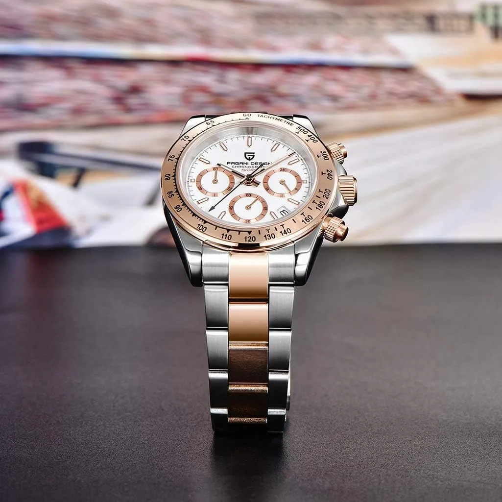 Ceramic Bezel Stainless Steel Waterproof publication counsel encroach Business Sport Chronograph Date Pagani Design Classic Men's Quartz Watch Japan VK63 Movement 