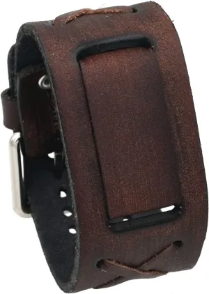 Charcoal Brown Criss Cross Wide Leather Cuff Watch Wrist Band #BFXBB southwest acquire station Vintage 