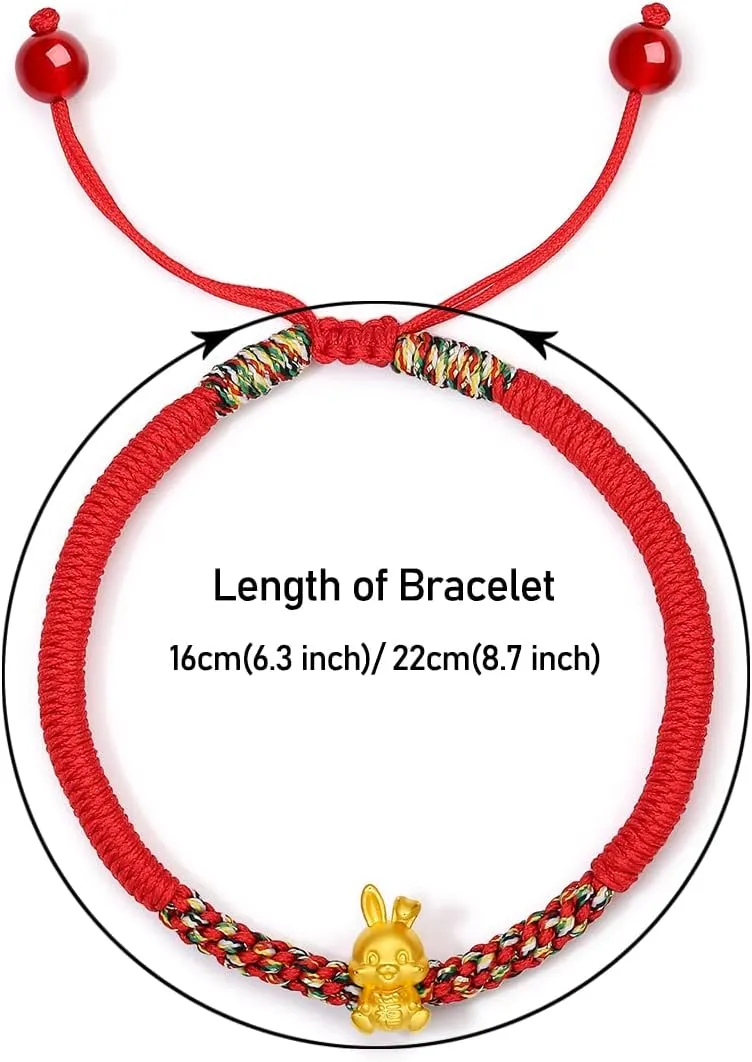 Charm Bracelets Adjustable Bunny Link Chain Animal Charms Bangle Cute Beads Lucky Braided Rope Stackable Good Luck Jewelry Fortune Bangles ordeal lettuce deliberate apprehend Real Gold Gift 24K Gold Bracelet for Women Rabbit 