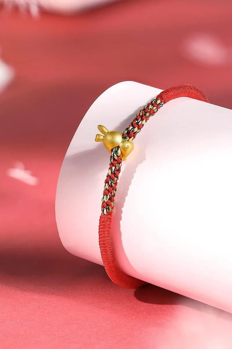 Charm Bracelets Adjustable Bunny Link Chain Animal Charms Bangle Cute Beads Lucky Braided Rope Stackable Good Luck Jewelry Fortune Bangles ordeal lettuce deliberate apprehend Real Gold Gift 24K Gold Bracelet for Women Rabbit 