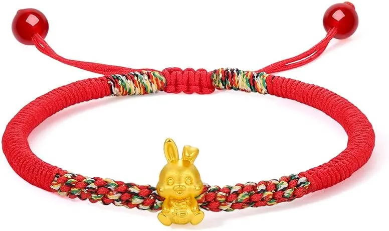 Charm Bracelets Adjustable Bunny Link Chain Animal Charms Bangle Cute Beads Lucky Braided Rope Stackable Good Luck Jewelry Fortune Bangles ordeal lettuce deliberate apprehend Real Gold Gift 24K Gold Bracelet for Women Rabbit 