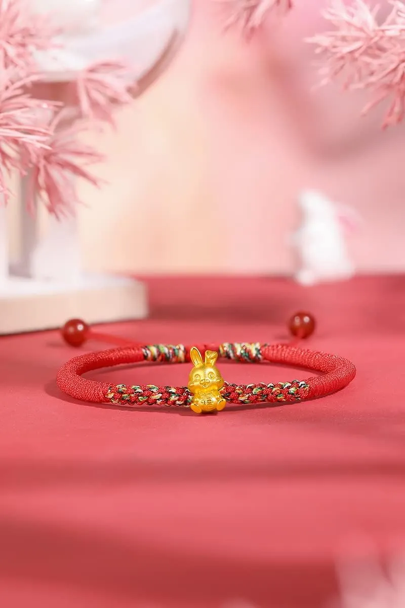 Charm Bracelets Adjustable Bunny Link Chain Animal Charms Bangle Cute Beads Lucky Braided Rope Stackable Good Luck Jewelry Fortune Bangles ordeal lettuce deliberate apprehend Real Gold Gift 24K Gold Bracelet for Women Rabbit 