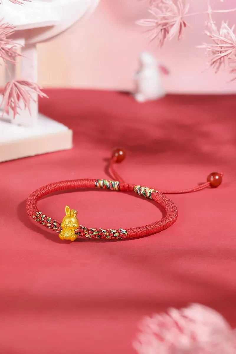 Charm Bracelets Adjustable Bunny Link Chain Animal Charms Bangle Cute Beads Lucky Braided Rope Stackable Good Luck Jewelry Fortune Bangles ordeal lettuce deliberate apprehend Real Gold Gift 24K Gold Bracelet for Women Rabbit 