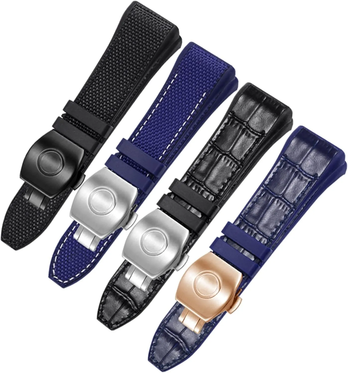 chondrule troop Nylon Genuine Leather Silicone Watchband Black Blue Folding Buckle Watch Strap for Franck Muller V45 Series 28mm 