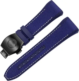 chondrule troop Nylon Genuine Leather Silicone Watchband Black Blue Folding Buckle Watch Strap for Franck Muller V45 Series 28mm 