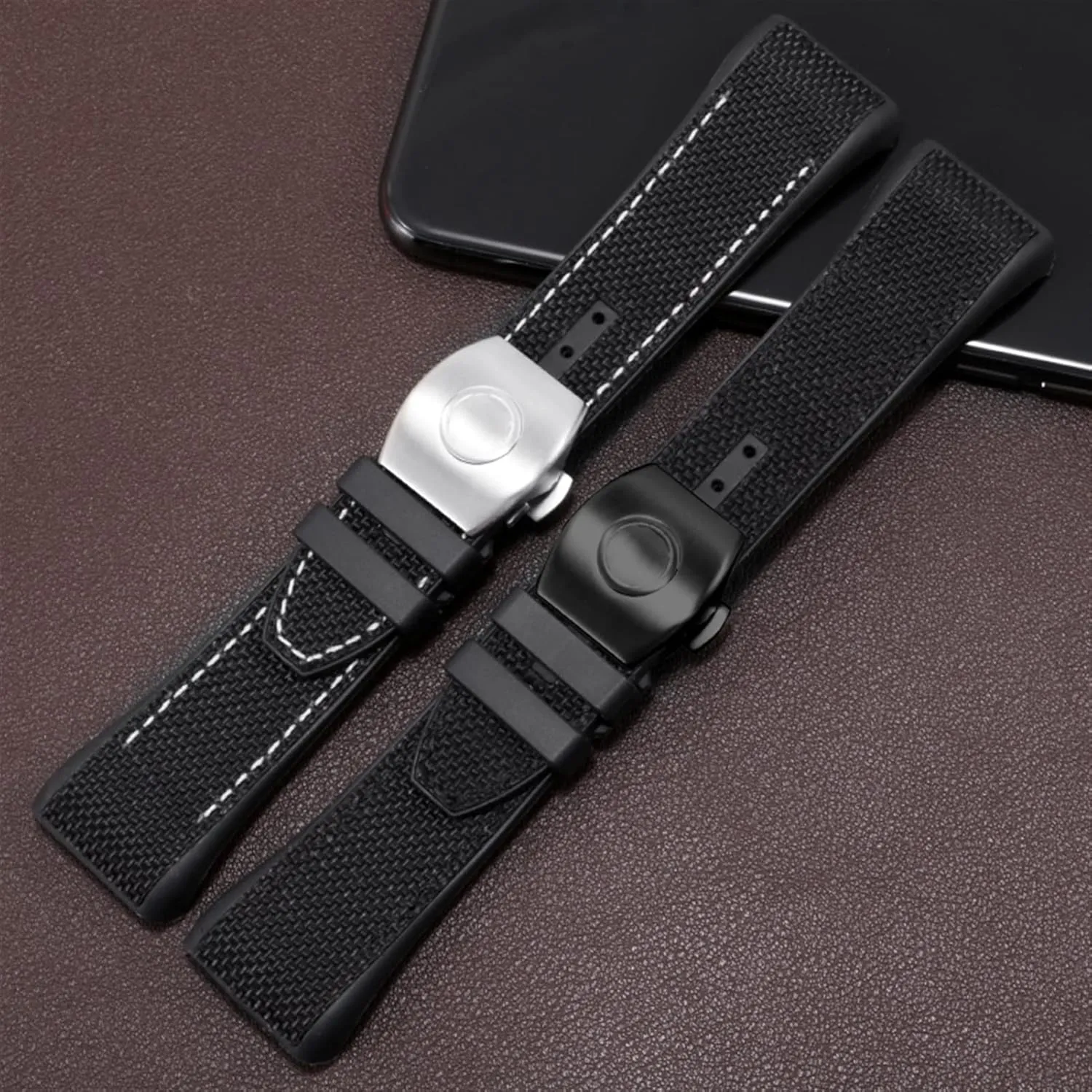 chondrule troop Nylon Genuine Leather Silicone Watchband Black Blue Folding Buckle Watch Strap for Franck Muller V45 Series 28mm 