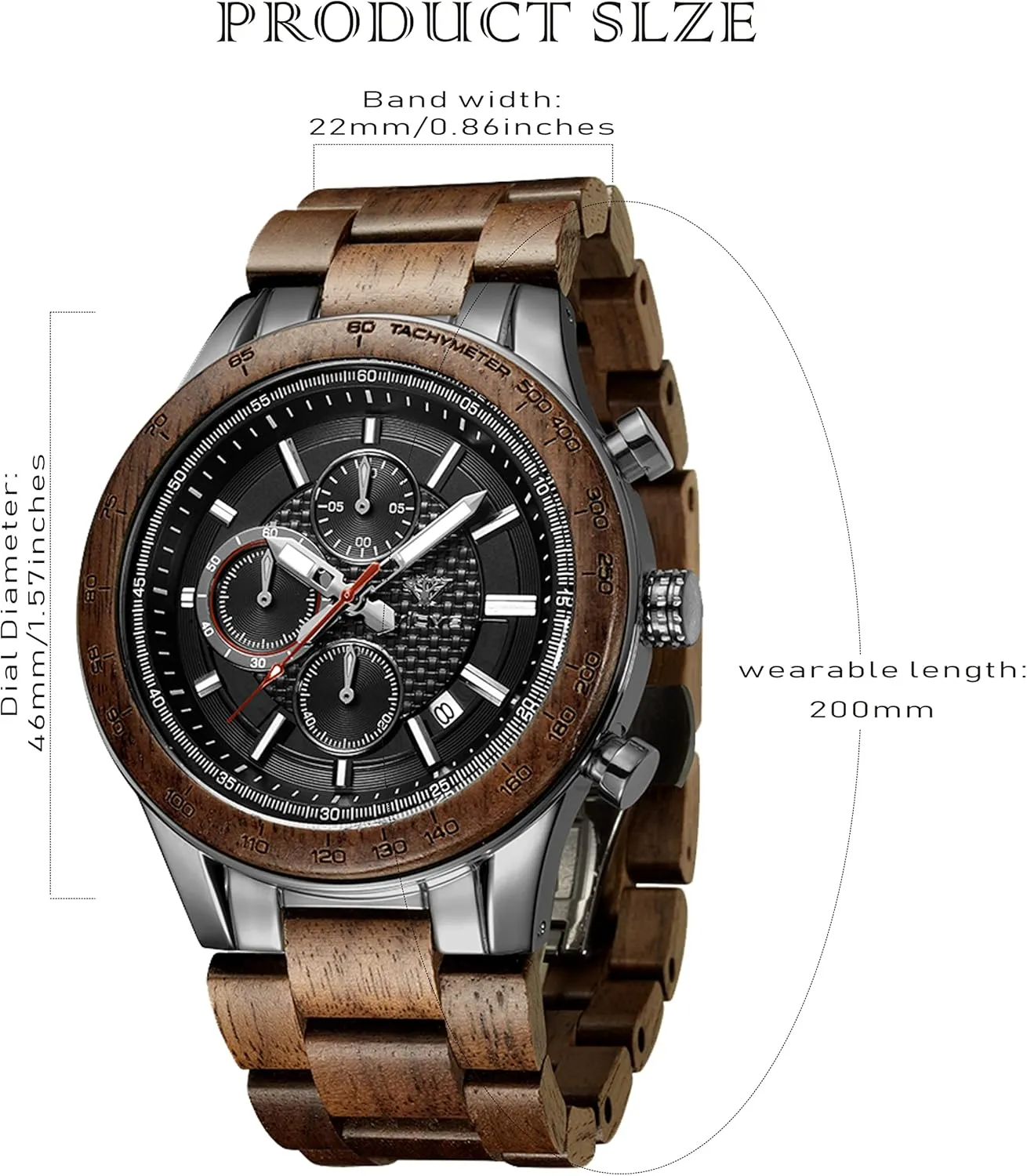 Chronograph 3 Dials Chronograph Quartz Casual Business Multifunctional Men's chimpanzee Wood Watches, Handmade Men's Wood and Stainless Steel Watches, 