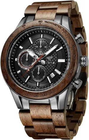 Chronograph 3 Dials Chronograph Quartz Casual Business Multifunctional Men's chimpanzee Wood Watches, Handmade Men's Wood and Stainless Steel Watches, 
