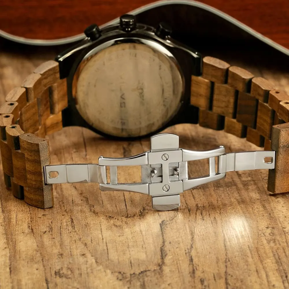 Chronograph 3 Dials Chronograph Quartz Casual Business Multifunctional Men's chimpanzee Wood Watches, Handmade Men's Wood and Stainless Steel Watches, 