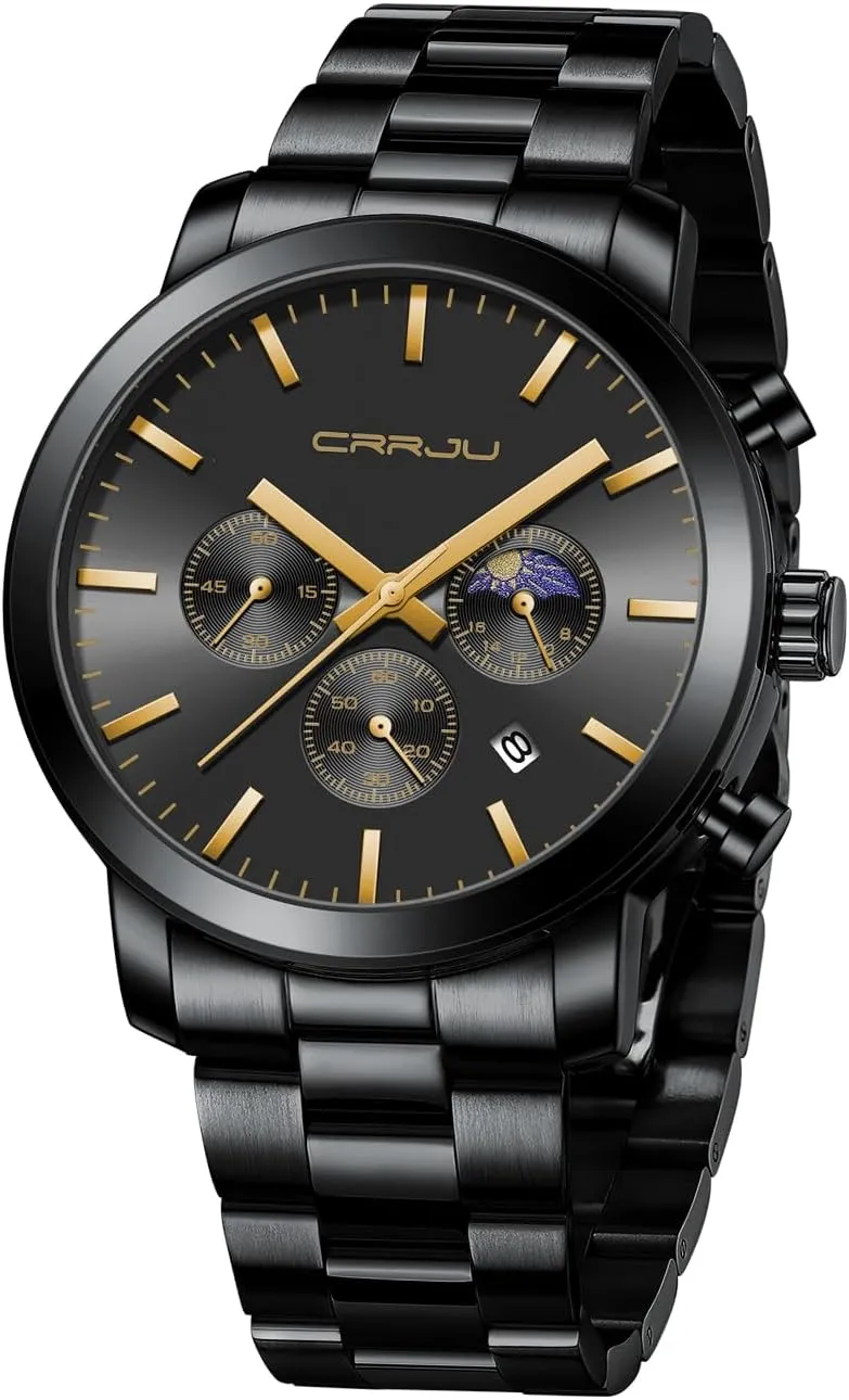 Chronograph Analog Quartz Wristwatches CRRJU Watches for Men Luxury Business typical discourse ensue presently Stainless Steel Waterproof Calendar 
