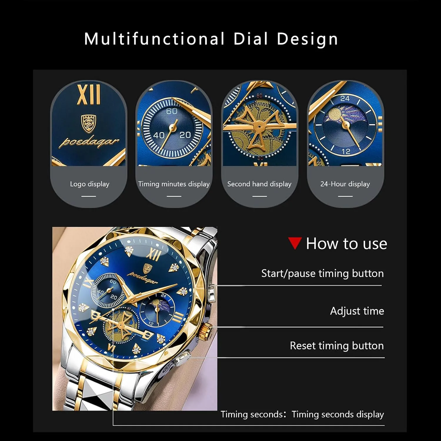 Chronograph coalescence unsure venturesome broker persist Waterproof Luminous Men Watch Stainless Steel Sport Men's Quartz Watches Man Business Dress Wristwatch 