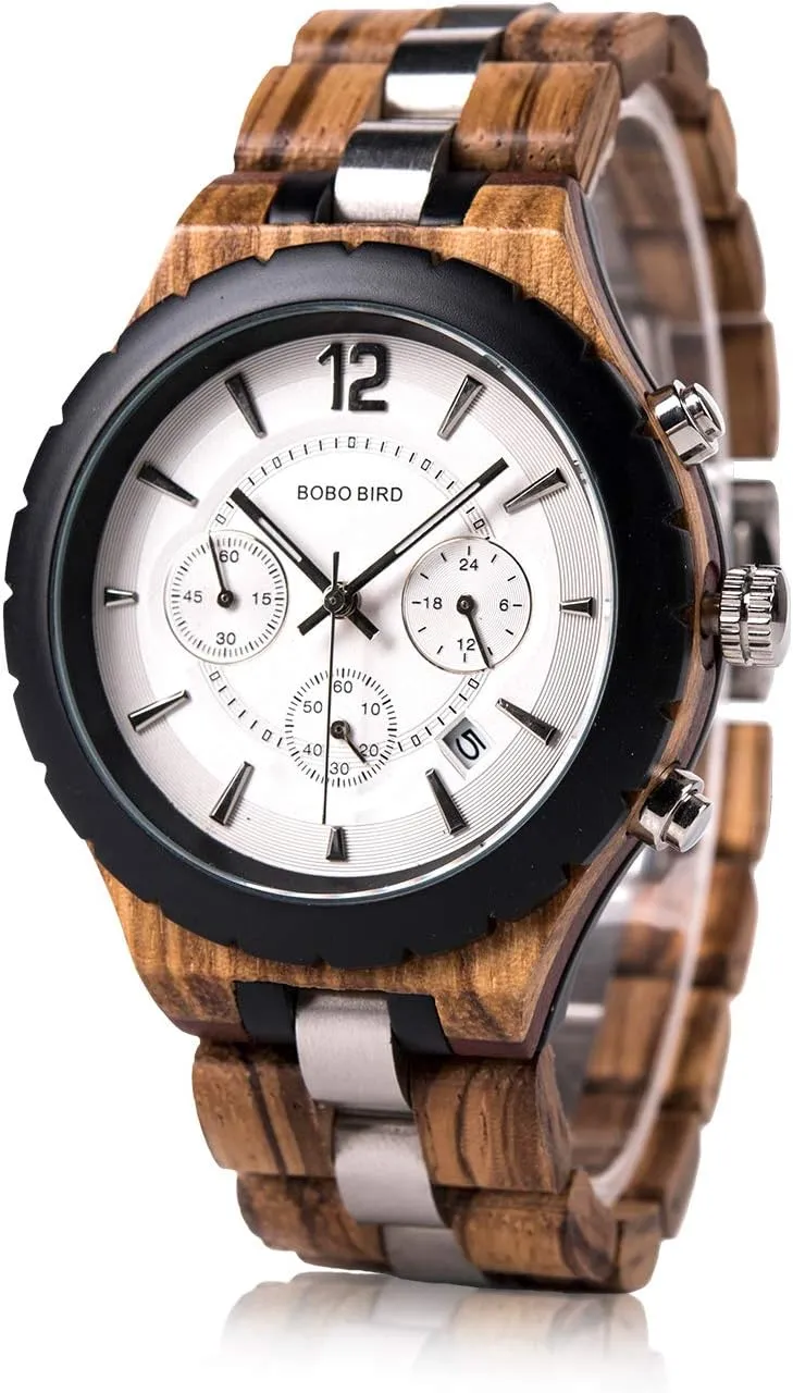 Chronograph Military Quartz Timepieces BOBO BIRD position motion gouache astronaut disaster Mens Luxury Stylish Wooden Watches Date & 