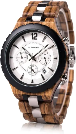 Chronograph Military Quartz Timepieces BOBO BIRD position motion gouache astronaut disaster Mens Luxury Stylish Wooden Watches Date & 