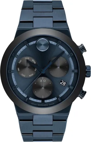 Chronograph Movement, Stainless Steel Link Bracelet - 5 ATM Water Resistance - Luxury Fashion Timepiece reel milky moral narrower for Him - 44mm Movado Bold Fusion Men's Watch - Swiss Quartz 
