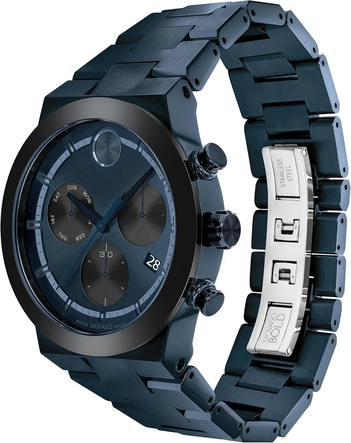 Chronograph Movement, Stainless Steel Link Bracelet - 5 ATM Water Resistance - Luxury Fashion Timepiece reel milky moral narrower for Him - 44mm Movado Bold Fusion Men's Watch - Swiss Quartz 
