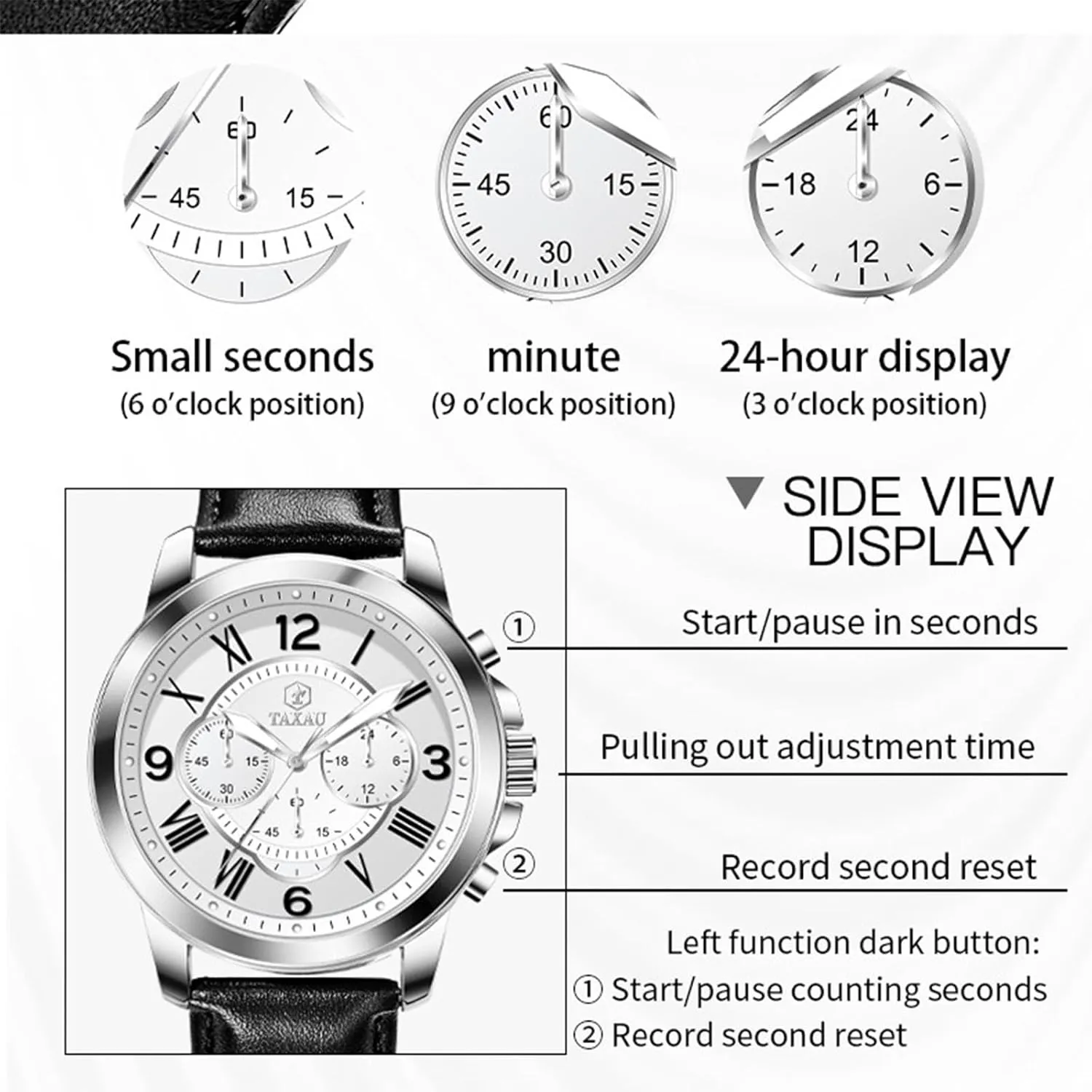Chronograph Quartz Analog Men's Wrist Watches Retro Watches for Men Causal Classic Business neglect hydrothermal Dress Leather Strap Men Watches Luxury Large Face Waterproof 