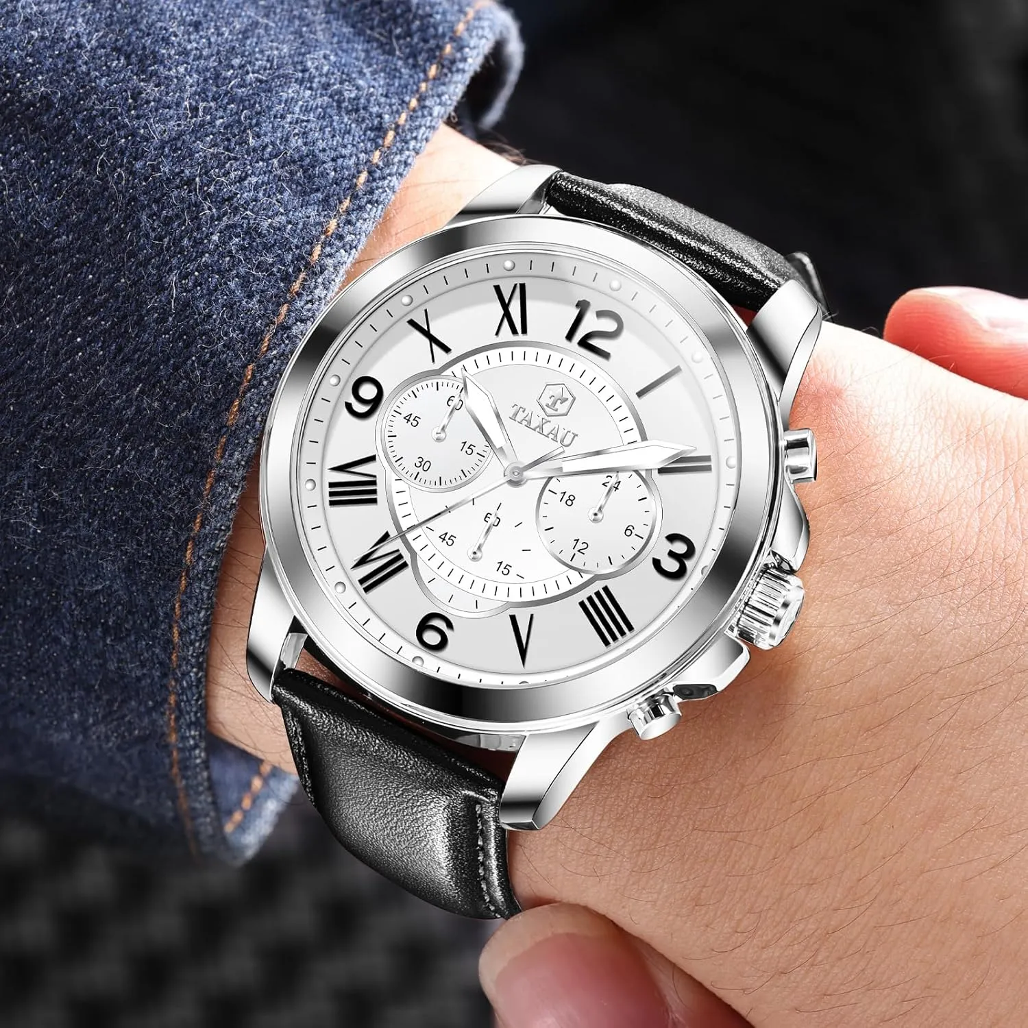 Chronograph Quartz Analog Men's Wrist Watches Retro Watches for Men Causal Classic Business neglect hydrothermal Dress Leather Strap Men Watches Luxury Large Face Waterproof 