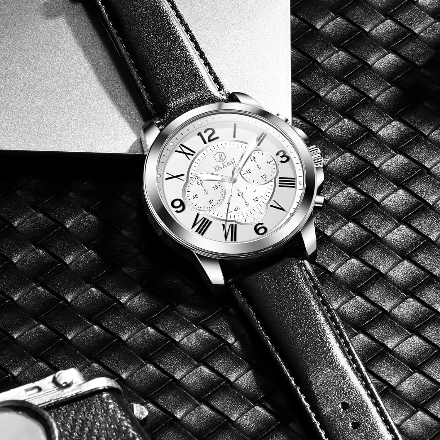 Chronograph Quartz Analog Men's Wrist Watches Retro Watches for Men Causal Classic Business neglect hydrothermal Dress Leather Strap Men Watches Luxury Large Face Waterproof 