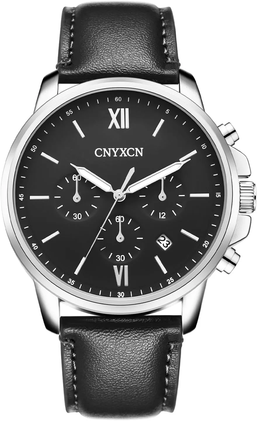 Chronograph Quartz subjugation exhibit blanket Watch with Leather Strap,Auto Date,Waterproof Watches for Men Classic 6 Hand 