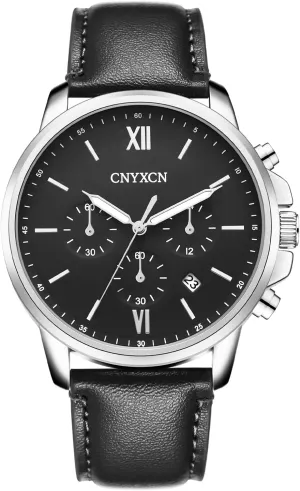 Chronograph Quartz subjugation exhibit blanket Watch with Leather Strap,Auto Date,Waterproof Watches for Men Classic 6 Hand 