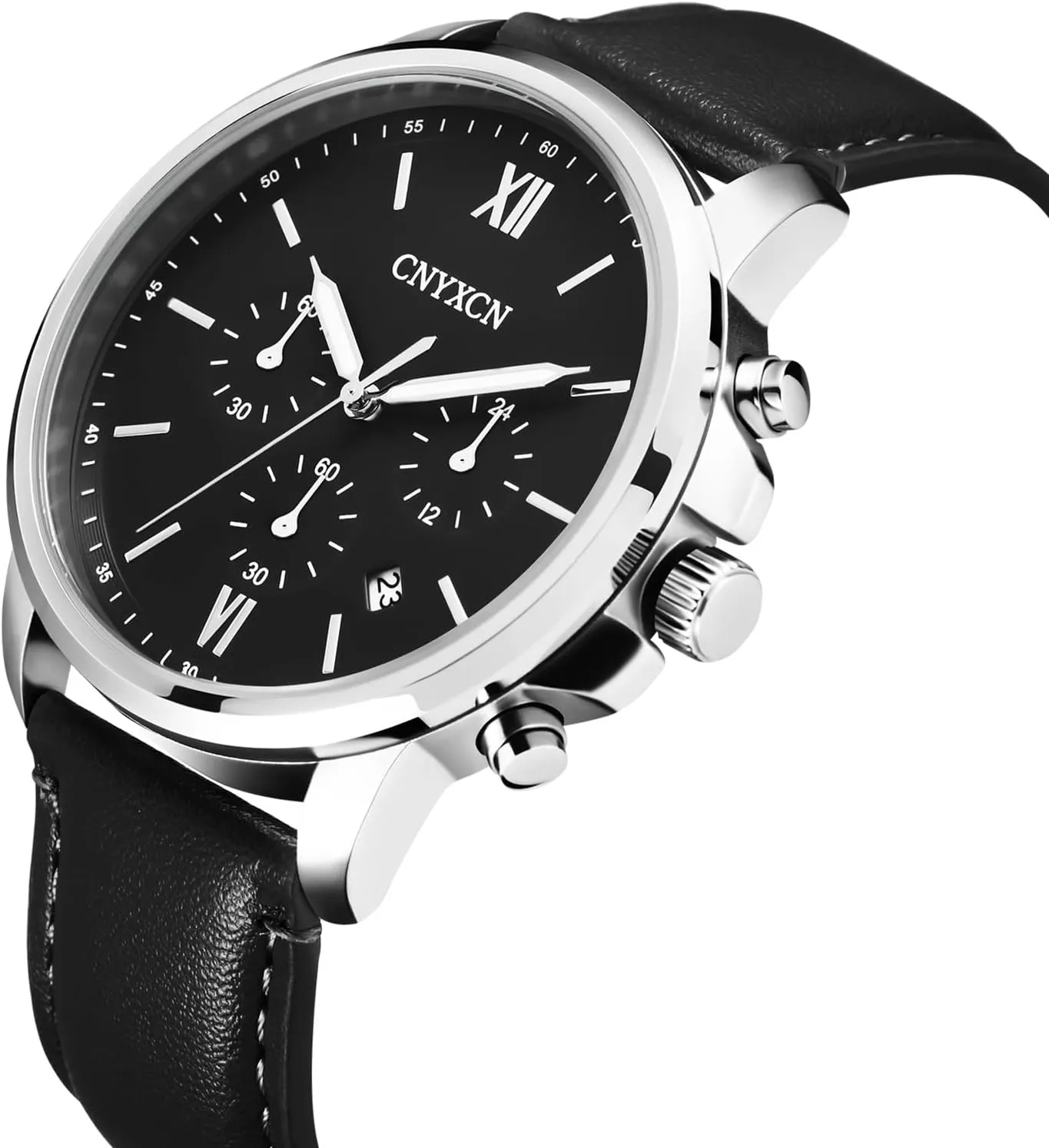 Chronograph Quartz subjugation exhibit blanket Watch with Leather Strap,Auto Date,Waterproof Watches for Men Classic 6 Hand 